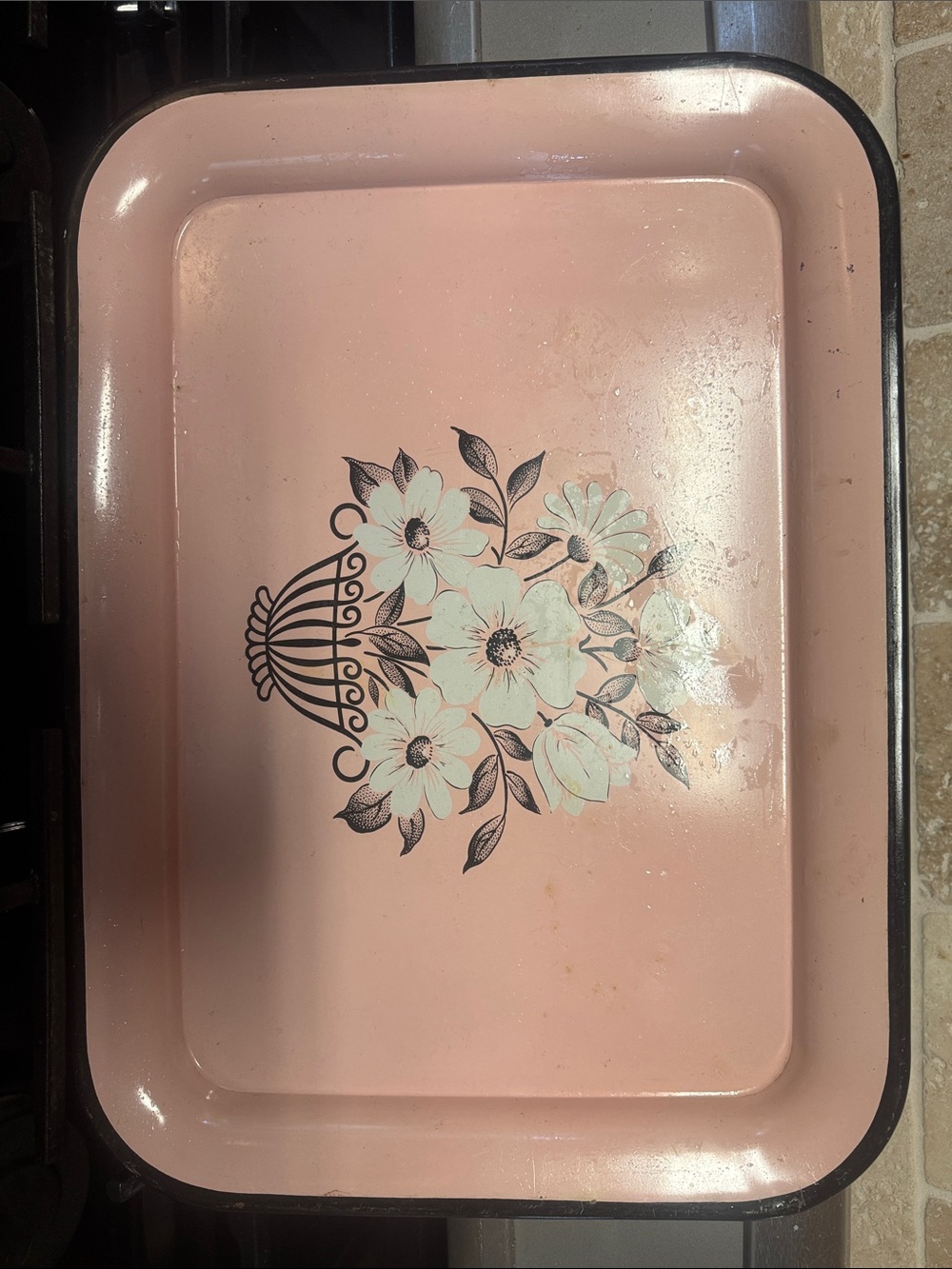 Vintage Pink Floral Serving Tray